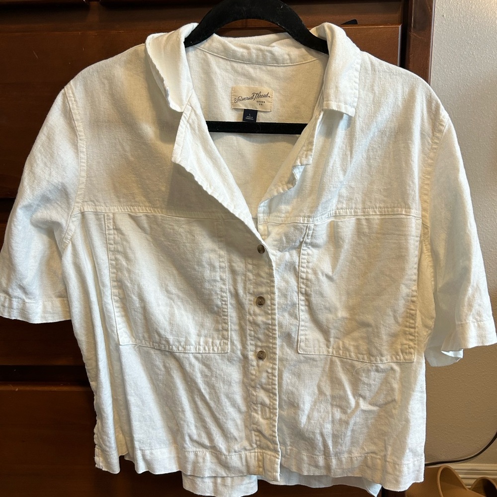 White Button Down Short Sleeve Top